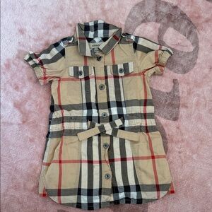 Burberry Beige and Red Checkered Kids Dress